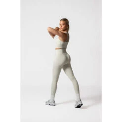 Legging Taille Haute Fitness V Crossover Femme Crème Beige -Magasin De Sport legging taille haute fitness v crossover femme creme beige 2
