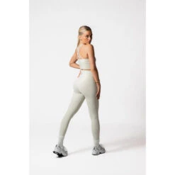 Legging Taille Haute Fitness V Crossover Femme Crème Beige -Magasin De Sport legging taille haute fitness v crossover femme creme beige 4