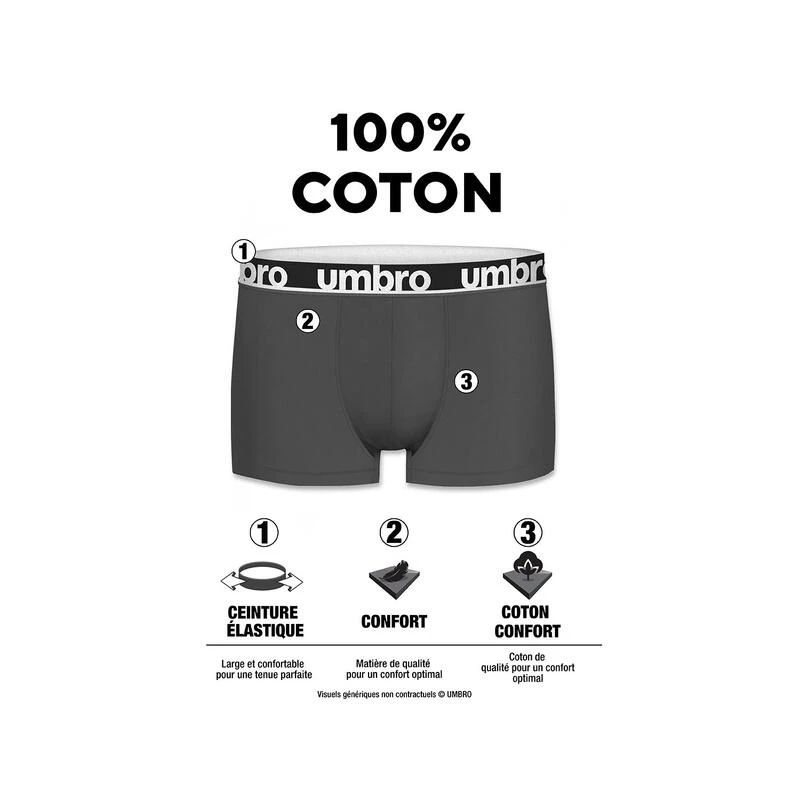 UMBRO Lot De 3 Boxers Coton Uni Homme 4 UMBRO Lot De 3 Boxers Coton Uni Homme – Image 2