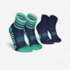 LotX2 De Chaussettes Running Confort Enfant - KIPRUN 500 Mid Marine Et Rayé Vert -Magasin De Sport lotx2 de chaussettes running confort enfant kiprun 500 mid marine et raye vert
