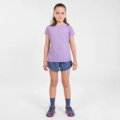 Magasin De Sport -Magasin De Sport short cuissard de running respirant fille kiprun dry 2 en 1 denim et mauve 1