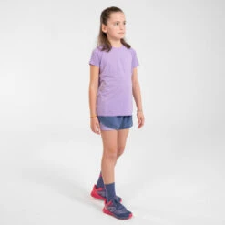 Short Cuissard De Running Respirant Fille - KIPRUN DRY+ 2 En 1 Denim Et Mauve -Magasin De Sport short cuissard de running respirant fille kiprun dry 2 en 1 denim et mauve 2