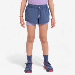 Magasin De Sport 18 Short Cuissard De Running Respirant Fille - KIPRUN DRY+ 2 En 1 Denim Et Mauve
