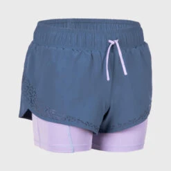 Short Cuissard De Running Respirant Fille - KIPRUN DRY+ 2 En 1 Denim Et Mauve -Magasin De Sport short cuissard de running respirant fille kiprun dry 2 en 1 denim et mauve 5