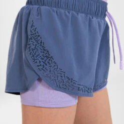 Short Cuissard De Running Respirant Fille - KIPRUN DRY+ 2 En 1 Denim Et Mauve -Magasin De Sport short cuissard de running respirant fille kiprun dry 2 en 1 denim et mauve 7