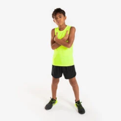 Short De Running Respirant Enfant - KIPRUN DRY+ 900 Noir Et Jaune Fluo
