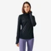 Kalenji T-shirt Running Manches Longues 1/2 Zip Femme - Dry+ Noir -Magasin De Sport t shirt running manches longues 12 zip femme dry noir
