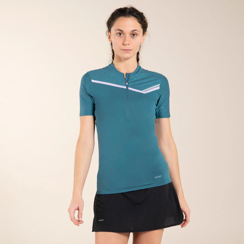 TEE SHIRT DE TRAIL RUNNING MANCHES COURTES ZIP FEMME BLEU 4 TEE SHIRT DE TRAIL RUNNING MANCHES COURTES ZIP FEMME BLEU – Image 2