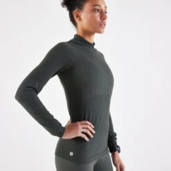 TEE SHIRT MANCHES LONGUES RUNNING SANS COUTURES FEMME - KIPRUN SKINCARE KHAKI -Magasin De Sport tee shirt manches longues running sans coutures femme kiprun skincare khaki 5