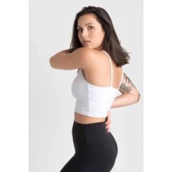 Varsity Brassière De Sport / Crop Top - Femme - Blanc -Magasin De Sport varsity brassiere de sport crop top femme blanc 1